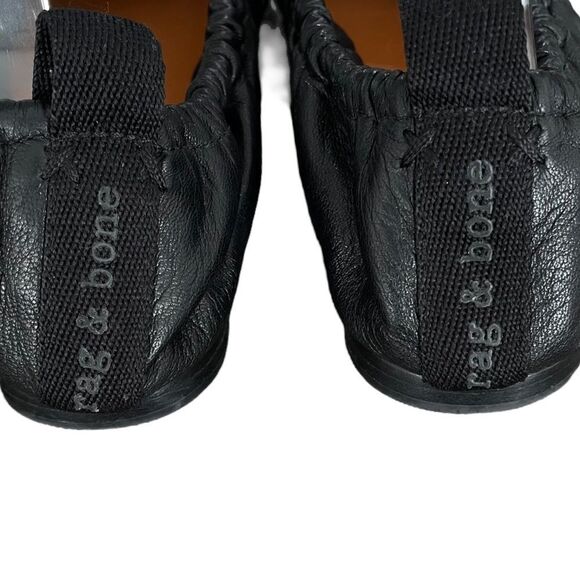 Rag & Bone Elly Black Leather Ballet Flats Ruching Size 39 - Picture 5 of 11